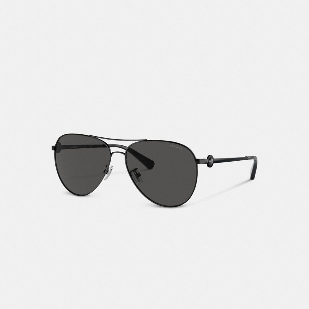 COACH®,METAL AVIATOR SUNGLASSES,Blackout/Black,Front View