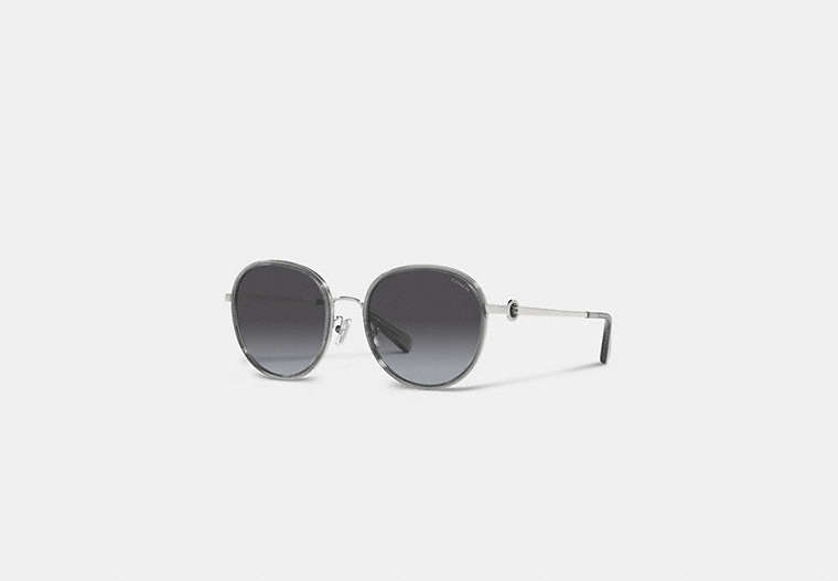 COACH®,METAL ROUND SUNGLASSES,Transparent Gray,Front View