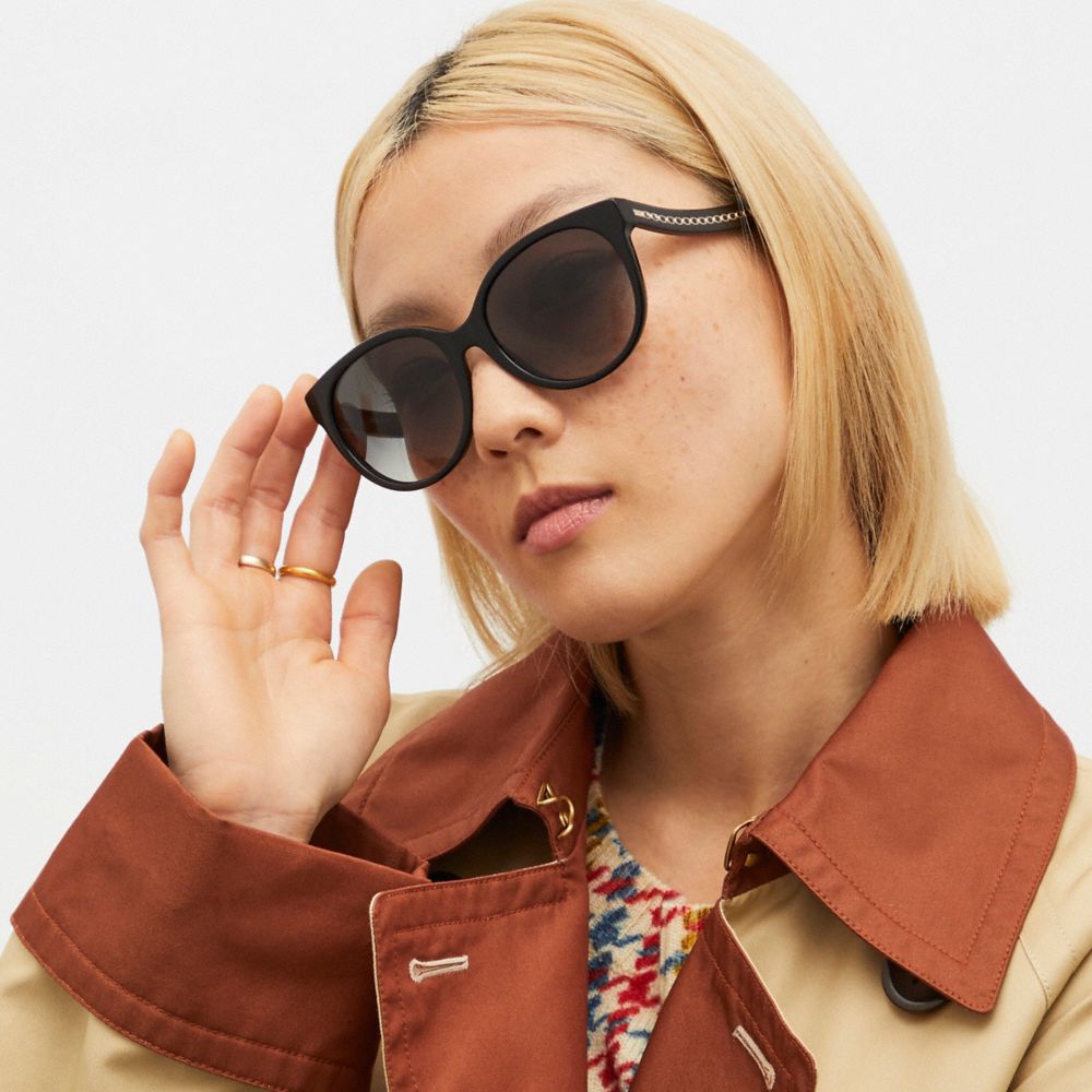 COACH®,Sculpted Signature Round Sunglasses,,Angle View