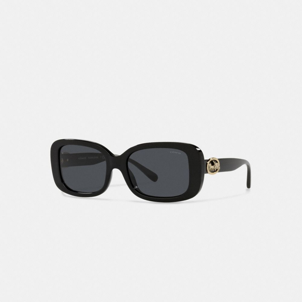 COACH®,HORSE AND CARRIAGE RECTANGLE SUNGLASSES,Black,Front View