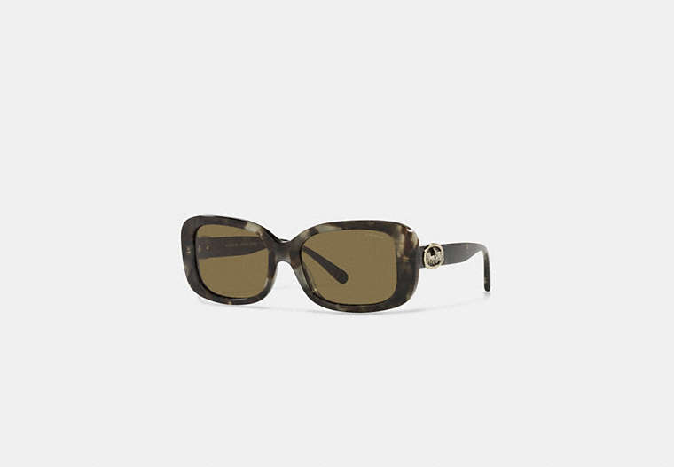 COACH®,HORSE AND CARRIAGE RECTANGLE SUNGLASSES,Green Tortoise,Front View