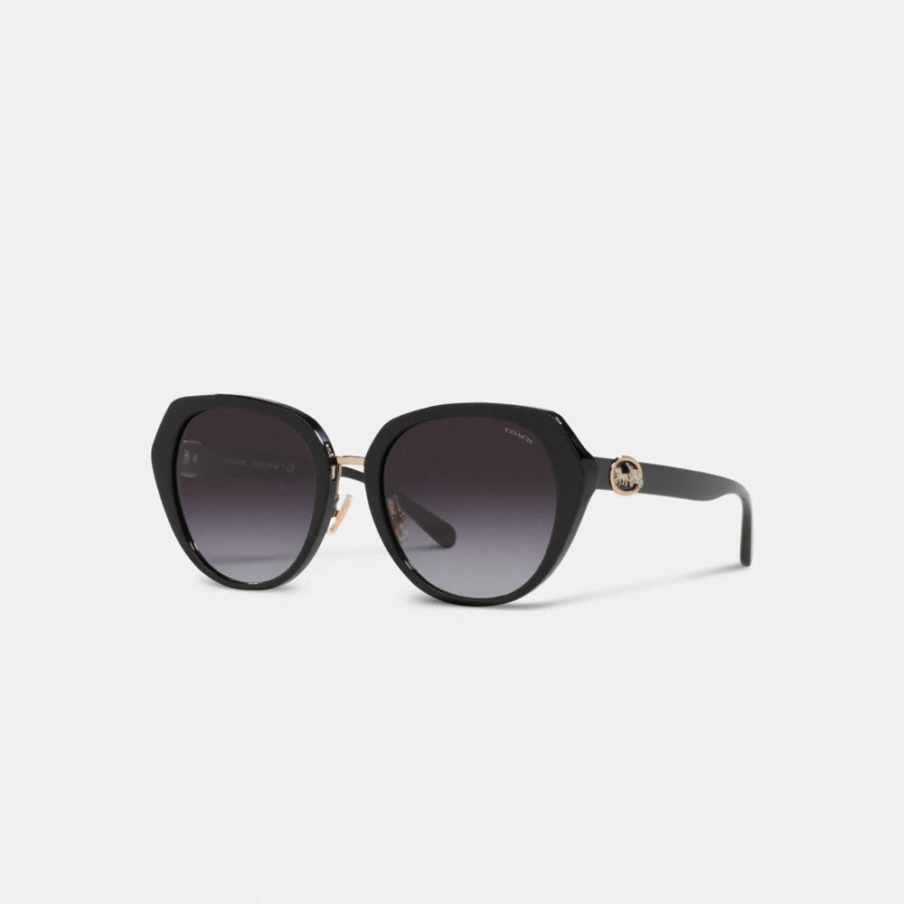 COACH®,HORSE AND CARRIAGE OVERSIZED ROUND SUNGLASSES,Black,Front View