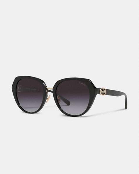 COACH®,HORSE AND CARRIAGE OVERSIZED ROUND SUNGLASSES,Black,Front View