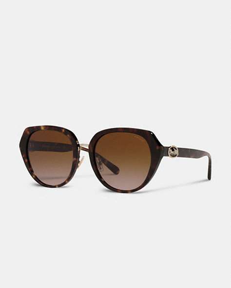 COACH®,HORSE AND CARRIAGE OVERSIZED ROUND SUNGLASSES,DARK TORTOISE,Front View