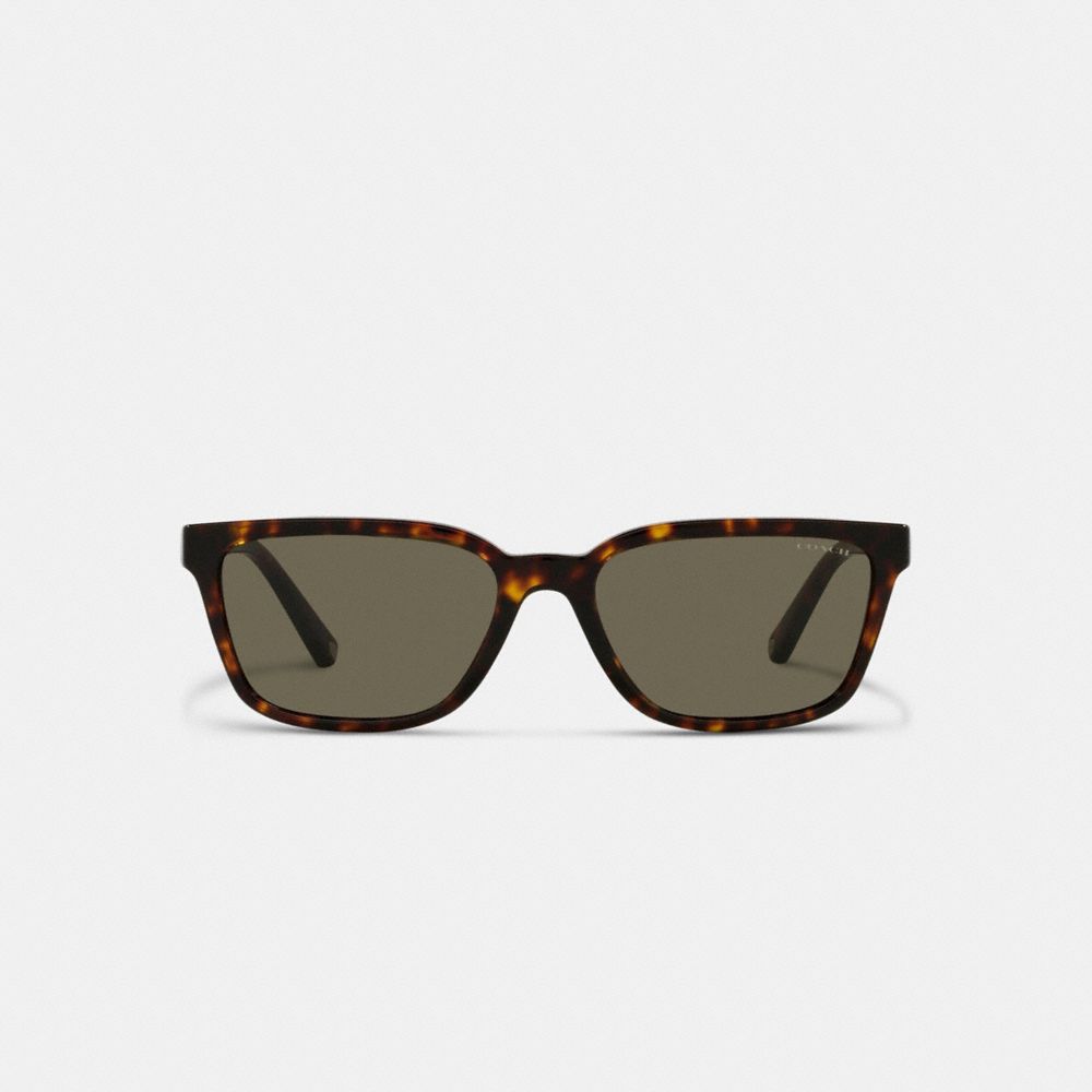 COACH®,Signature Workmark Square Sunglasses,Square,Tortoise,Logo,Metal,Integrated Nose Pads,Casual,Black,Inside View,Top View