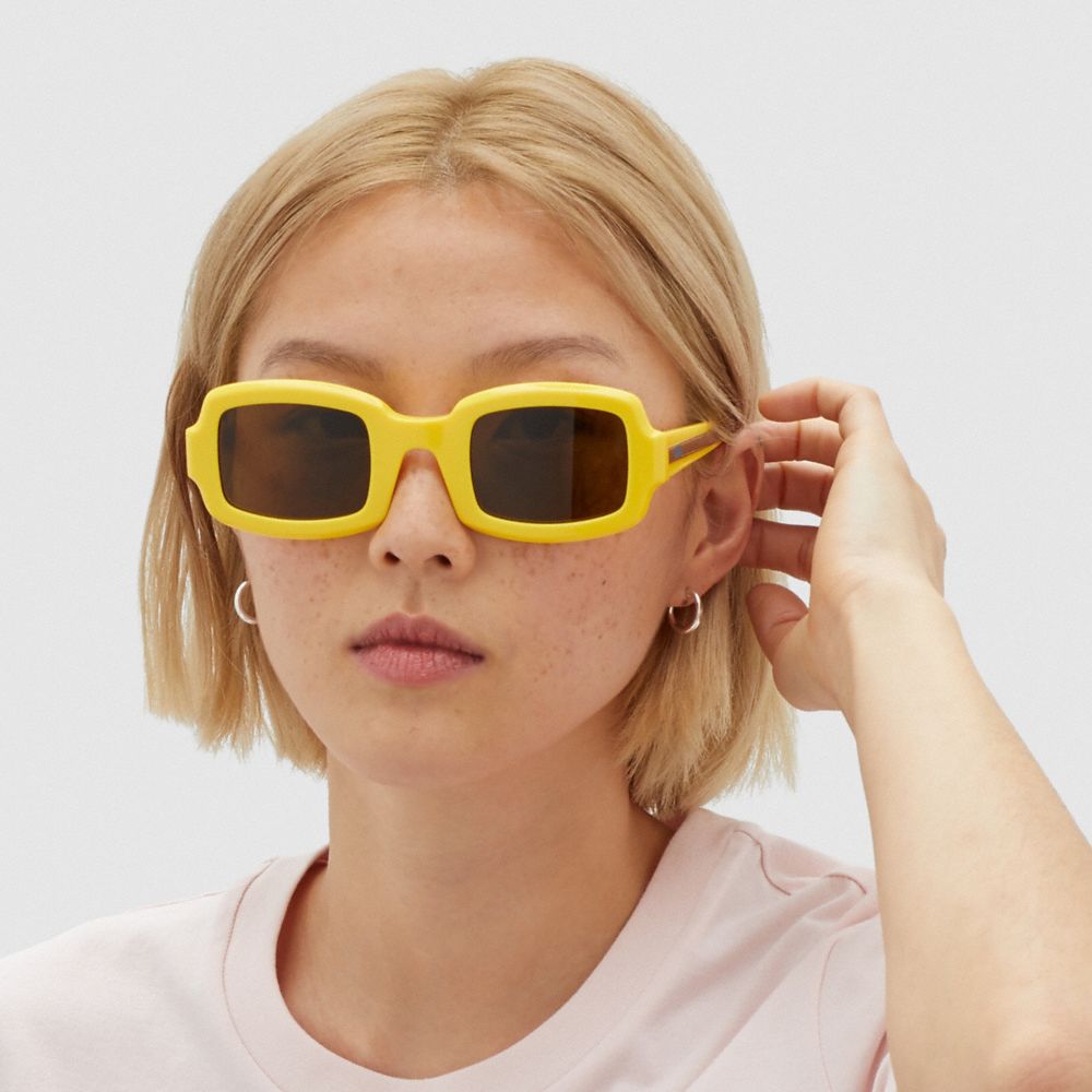 COACH®,Rectangle Frame Sunglasses,,Angle View