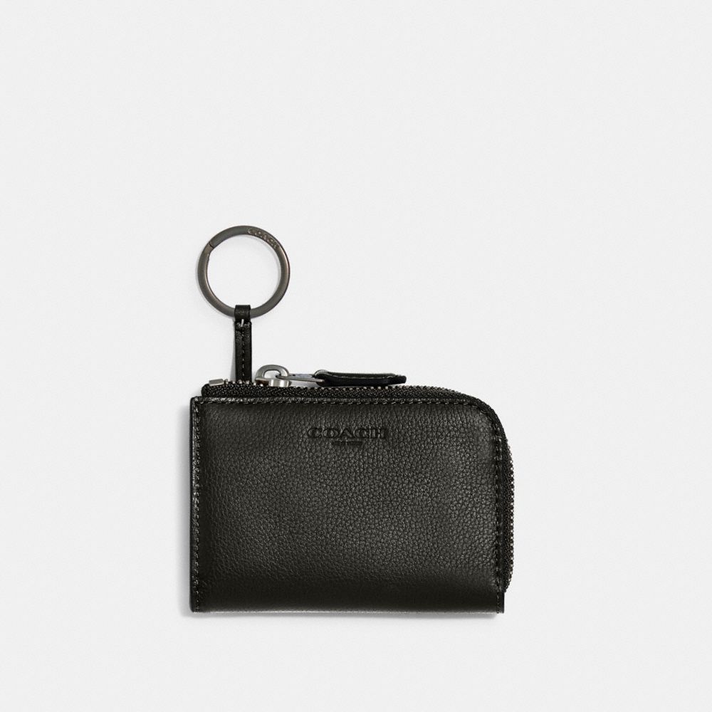 COACH®,COMPLIMENTARY L-ZIP CARD CASE,Leather,Gunmetal/Black,Front View