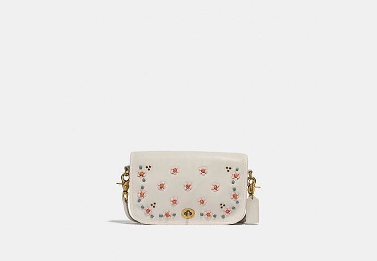 COACH®,VINTAGE POCKET PURSE WITH FLORAL EMBROIDERY,Smooth Leather,Small,Brass/Chalk,Front View