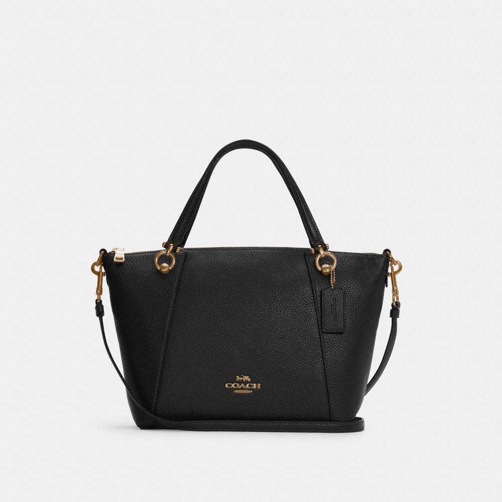 COACH®,KACEY SATCHEL BAG,Pebbled Leather,Large,Anniversary,Gold/Black,Front View image number 0