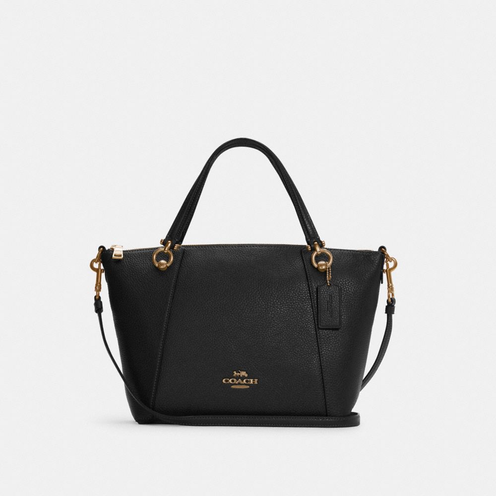 COACH®,SATCHEL KACEY,Cuir maroquiné,Or/Noir,Front View