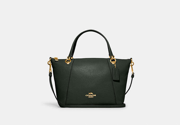 COACH®,KACEY SATCHEL BAG,Pebbled Leather,Large,Anniversary,Gold/Amazon Green,Front View