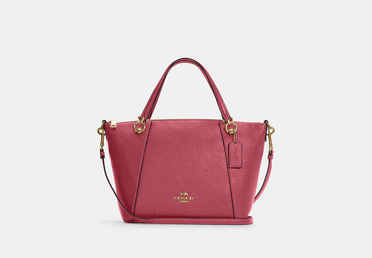 COACH®,KACEY SATCHEL BAG,Pebbled Leather,Large,Anniversary,Gold/Rouge,Front View