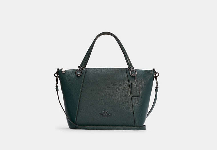 COACH®,KACEY SATCHEL BAG,Pebbled Leather,Large,Anniversary,Gunmetal/Forest,Front View