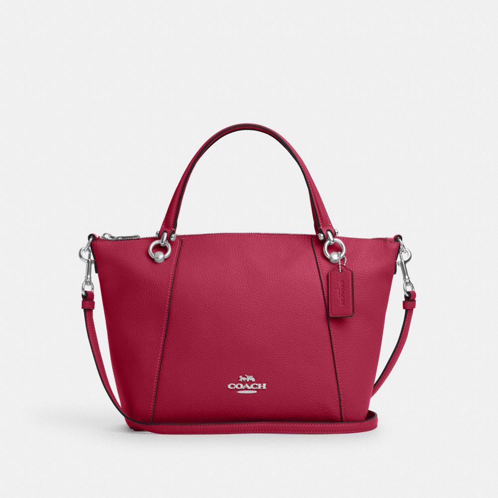 COACH®,KACEY SATCHEL BAG,Pebbled Leather,Large,Anniversary,Silver/Bright Violet,Front View