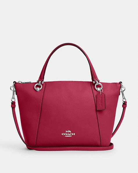 COACH®,KACEY SATCHEL BAG,Pebbled Leather,Large,Anniversary,Silver/Bright Violet,Front View
