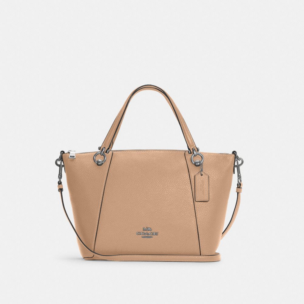 COACH®,KACEY SATCHEL BAG,Pebbled Leather,Large,Anniversary,Silver/Taupe,Front View