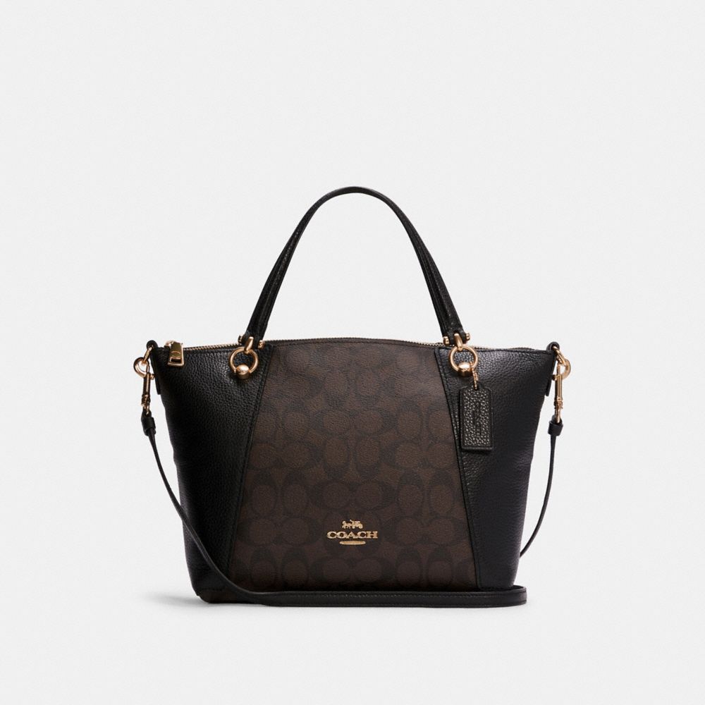 COACH®,SATCHEL KACEY EN TOILE SIGNATURE,pvc,Or/Brun noir,Front View