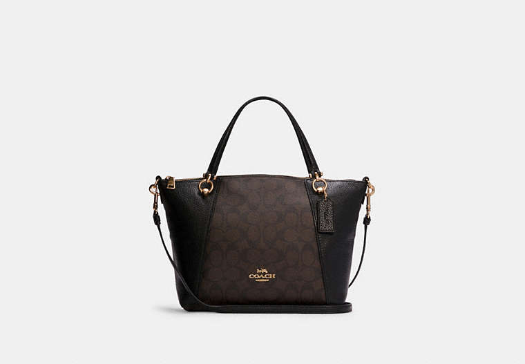 COACH®,KACEY SATCHEL IN SIGNATURE CANVAS,pvc,Large,Everyday,Gold/Brown Black,Front View