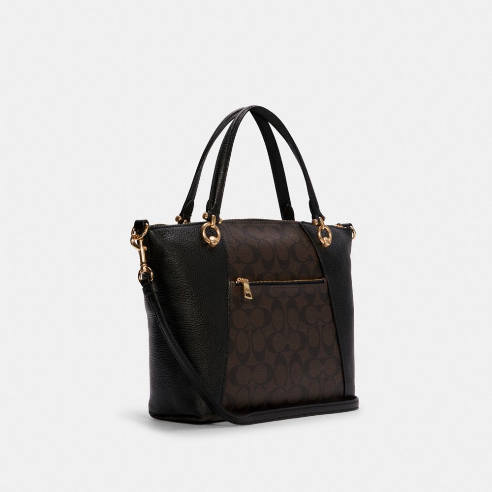 COACH®,KACEY SATCHEL BAG IN SIGNATURE CANVAS,Signature Canvas,Large,Everyday,Gold/Brown Black,Angle View