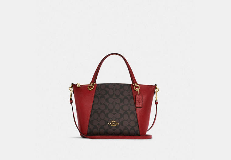 COACH®,KACEY SATCHEL BAG IN SIGNATURE CANVAS,pvc,Large,Everyday,Gold/Brown 1941 Red,Front View