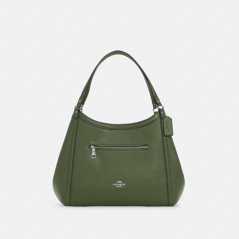 COACH®,KRISTY SHOULDER BAG,Pebbled Leather,Large,Silver/Dark Sage,Front View