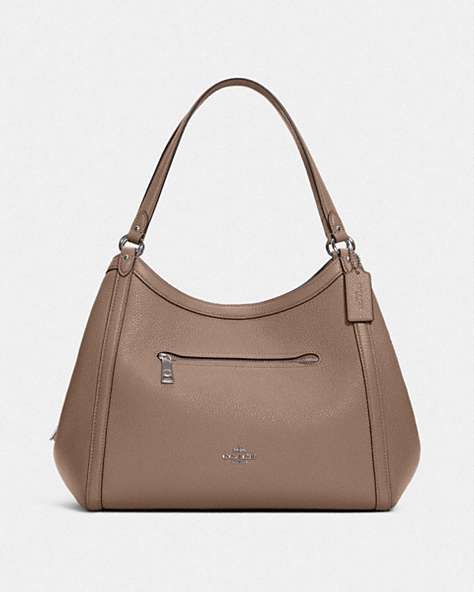 COACH®,KRISTY SHOULDER BAG,Pebbled Leather,Large,Silver/Taupe,Front View