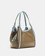 COACH®,KRISTY SHOULDER BAG IN SIGNATURE CANVAS,pvc,Large,Silver/Khaki/Powder Blue,Angle View