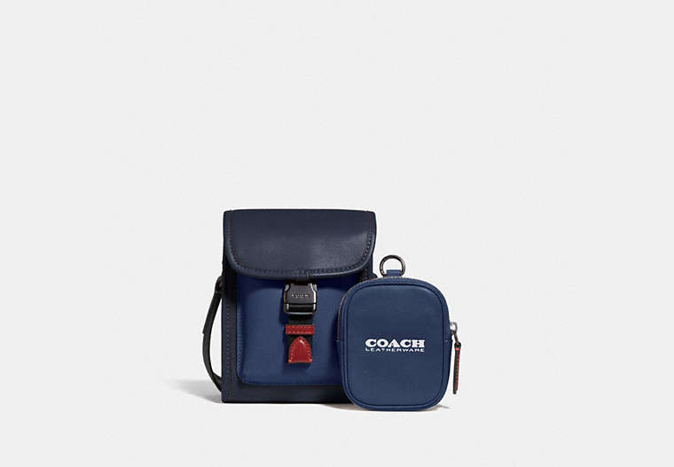 COACH®,CHARTER NORTH/SOUTH CROSSBODY WITH HYBRID POUCH IN COLORBLOCK,Smooth Leather/Pebble Leather,Mini,Midnight Navy Multi,Front View