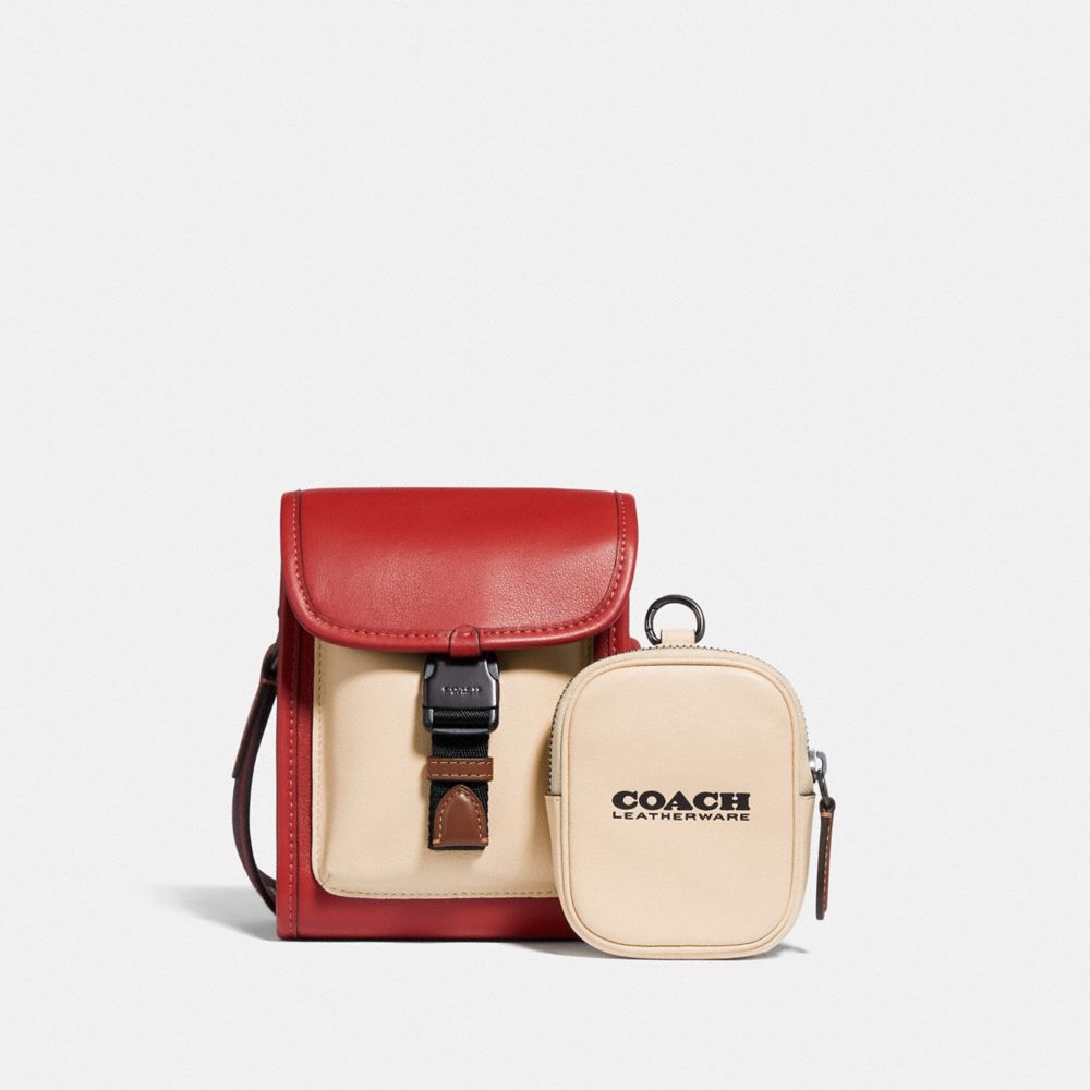 COACH®,CHARTER NORTH/SOUTH CROSSBODY WITH HYBRID POUCH IN COLORBLOCK,Smooth Leather/Pebble Leather,Mini,Red Sand Multi,Front View