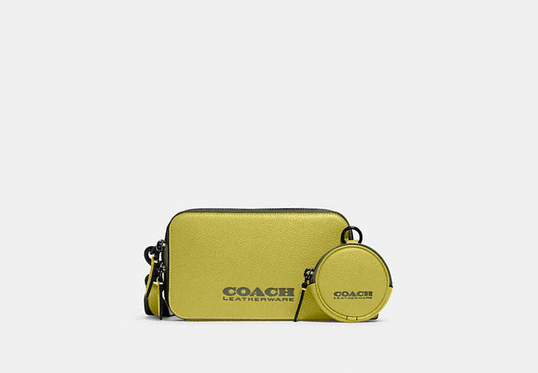 COACH®,CHARTER SLIM CROSSBODY,Polished Pebble Leather,Mini,Key Lime/Army Green,Front View