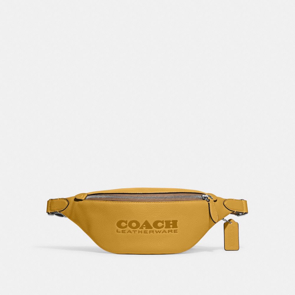 Double Handle Belt Tote in Yellow Leather