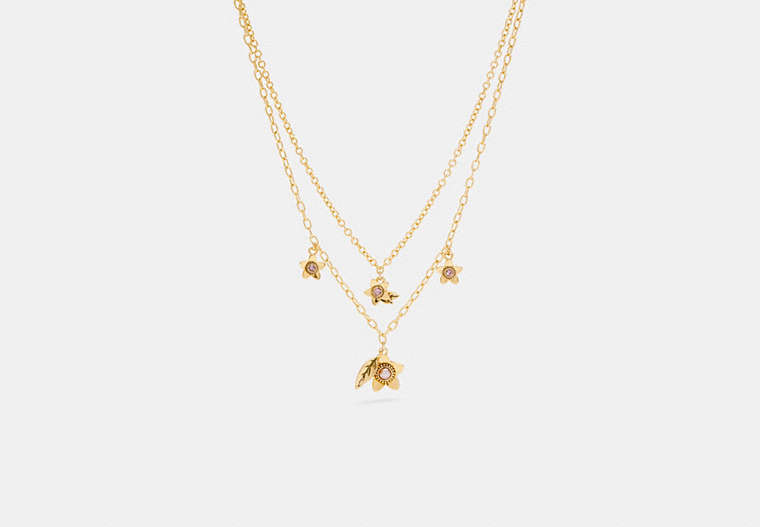 COACH®,WILDFLOWER PEARL DOUBLE CHAIN NECKLACE,Metal,Gold,Front View