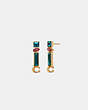 COACH®,SIGNATURE JEWEL DROP EARRINGS,Metal,GOLD/BLUE,Front View