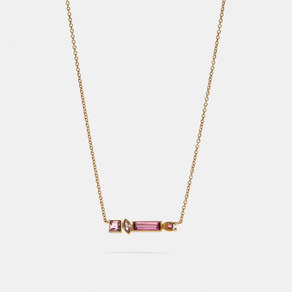 COACH®,SIGNATURE JEWEL CHAIN NECKLACE,Gold/Pink,Front View