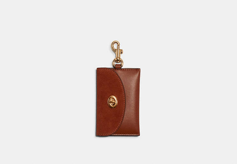 COACH®,TURNLOCK CARD CASE,Leather,Gold/1941 Saddle,Front View