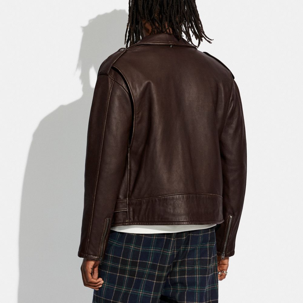 COACH®,COACH X SCHOTT N.Y.C. LEATHER MOTO JACKET,Smooth Leather,Brown,Scale View