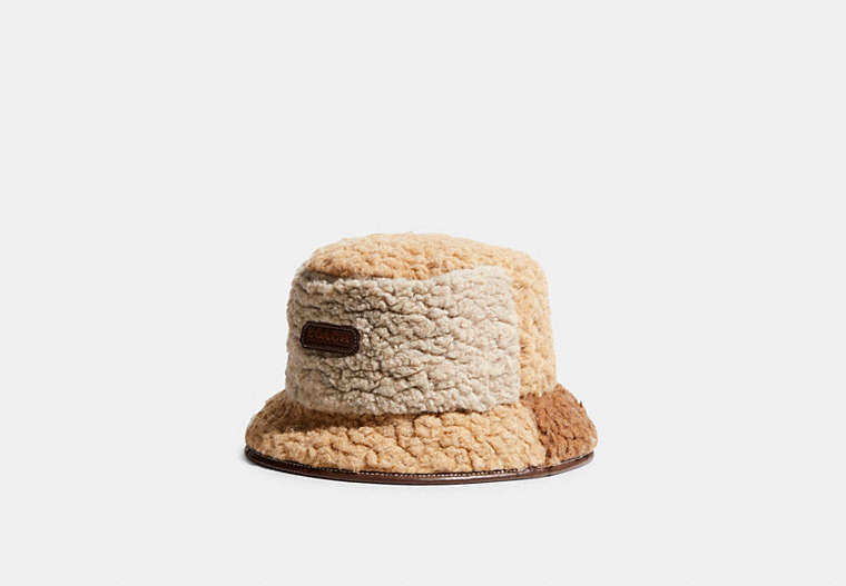 COACH®,PATCHWORK SHERPA BUCKET HAT,Cream,Front View