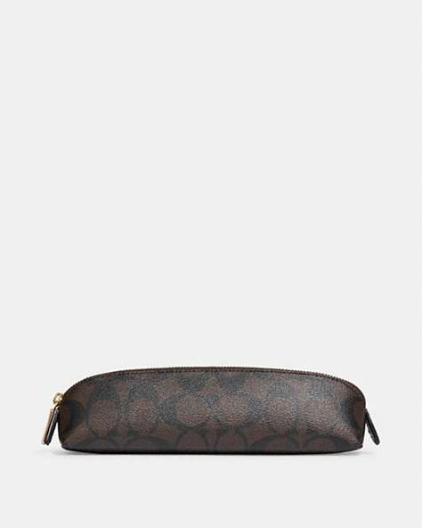 COACH®,PENCIL CASE IN SIGNATURE CANVAS,Leather,Gold/Brown Black,Front View