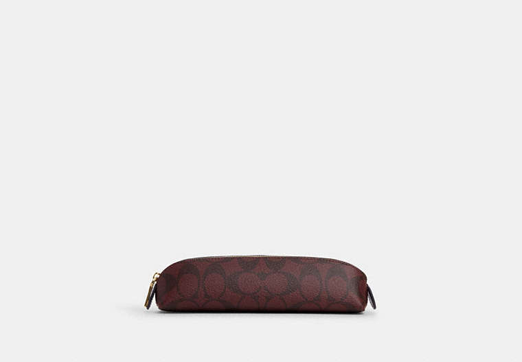 COACH®,PENCIL CASE IN SIGNATURE CANVAS,Leather,Gold/Oxblood Multi,Front View