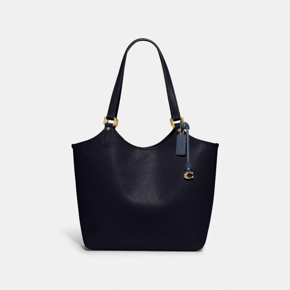 COACH®,DAY TOTE BAG,Pebbled Leather,Large,Brass/Midnight Navy,Front View