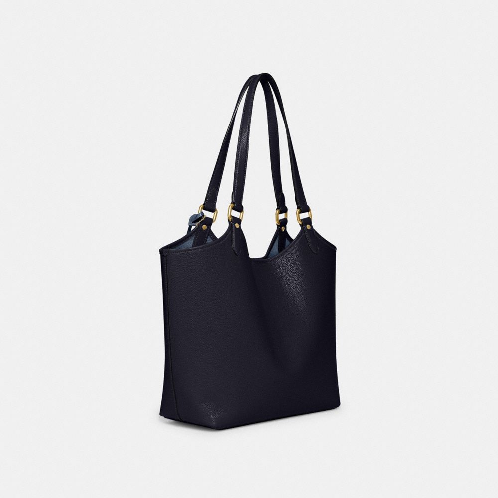 COACH®,DAY TOTE BAG,Pebbled Leather,Large,Brass/Midnight Navy,Angle View