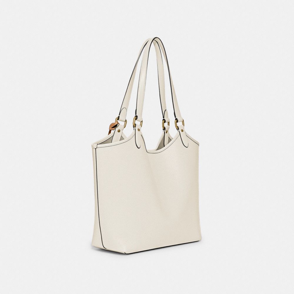 COACH®,DAY TOTE BAG,Pebbled Leather,Large,Brass/Chalk,Angle View