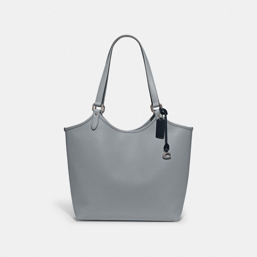 COACH®,DAY TOTE BAG,Pebbled Leather,Large,Silver/Grey Blue,Front View