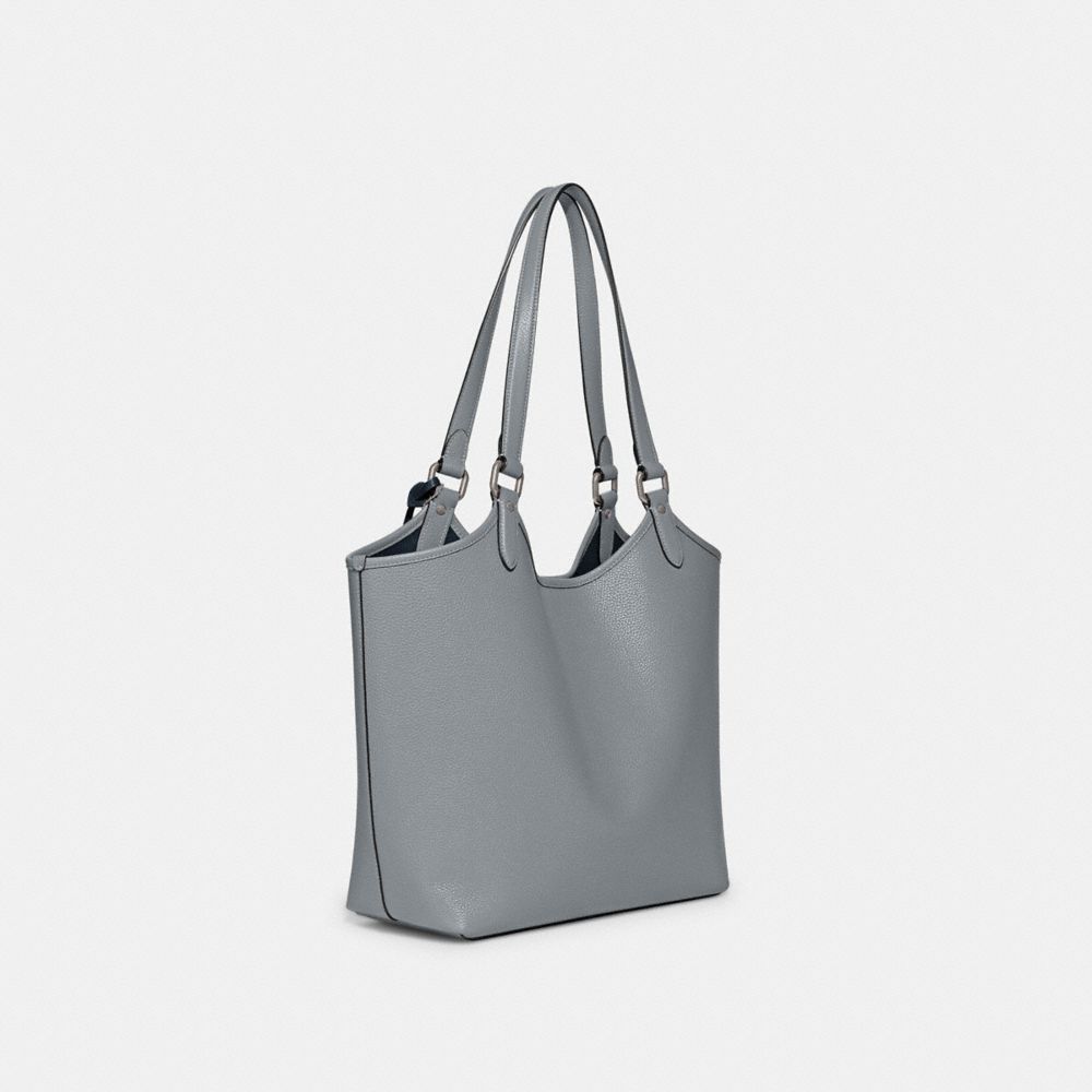 COACH®,DAY TOTE BAG,Pebbled Leather,Large,Silver/Grey Blue,Angle View