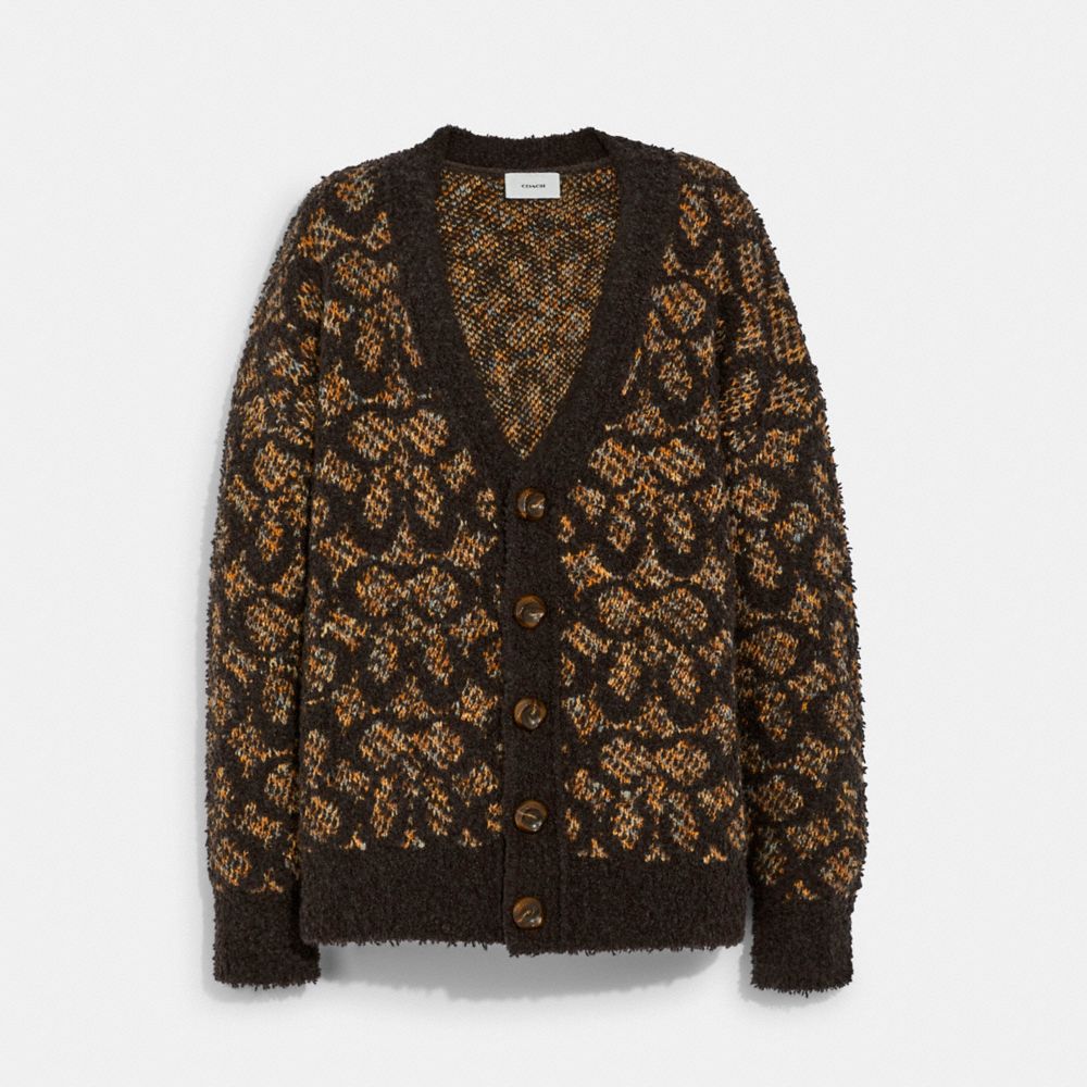 COACH®,SIGNATURE CARDIGAN,CAMEL/BROWN,Front View