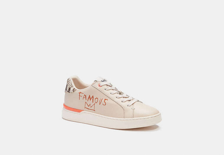 COACH®,COACH X JEAN-MICHEL BASQUIAT CLIP LOW TOP SNEAKER,Leather,Ivory/ Snake,Front View