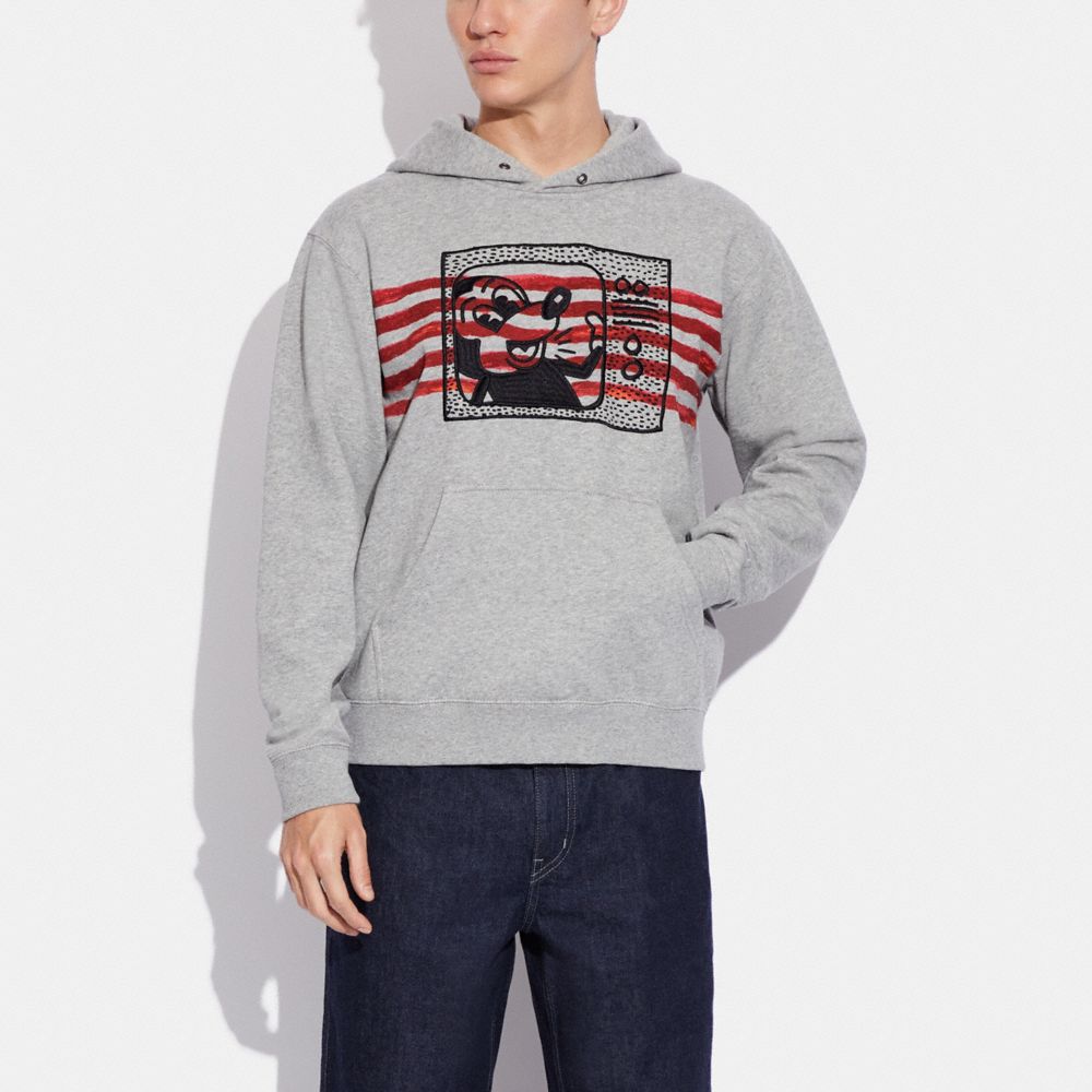 COACH®,DISNEY MICKEY MOUSE X KEITH HARING HOODIE,Light Heather Grey,Scale View