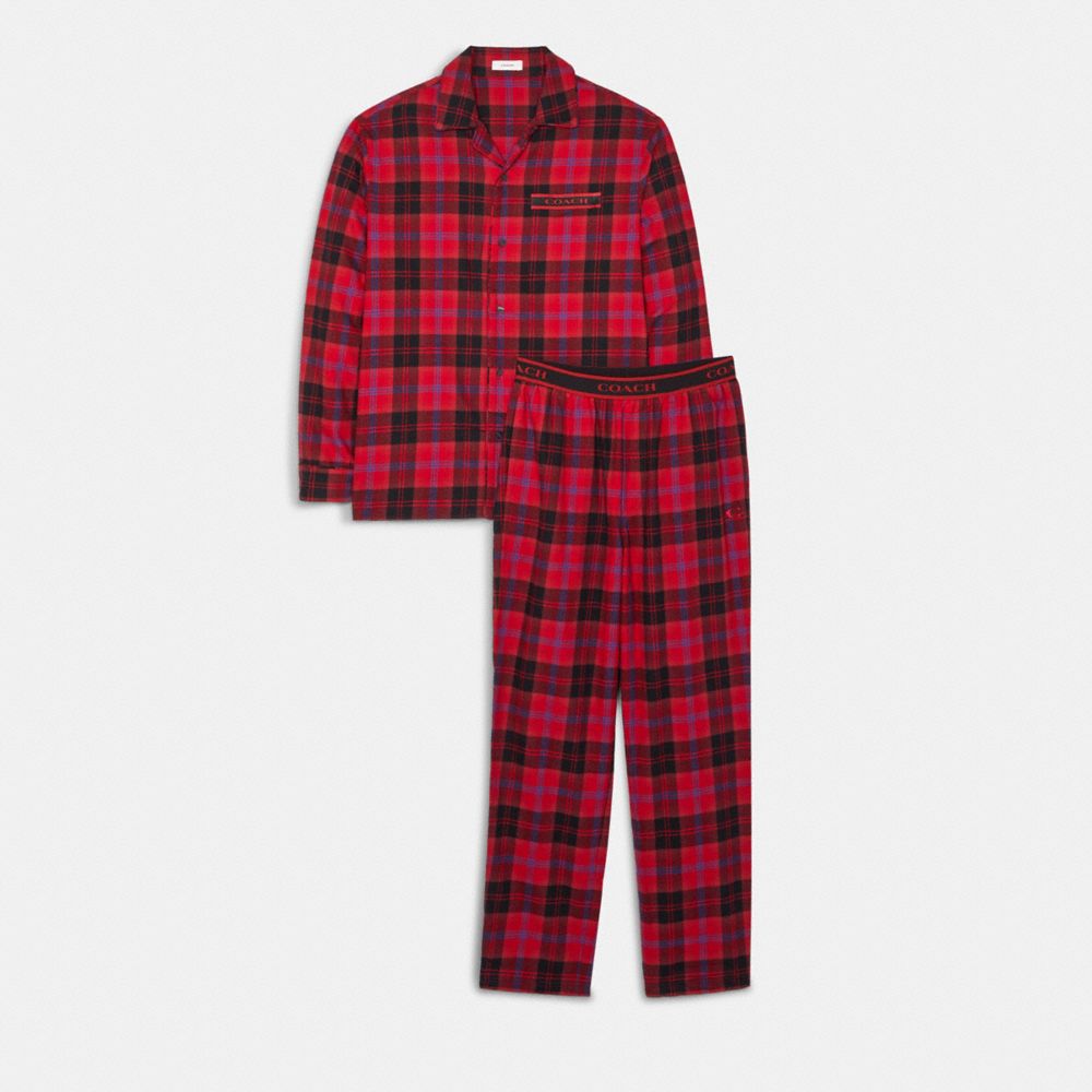 COACH®,ENSEMBLE DE PYJAMA À MANCHES LONGUES,Plaid Bleeker Rouge,Front View