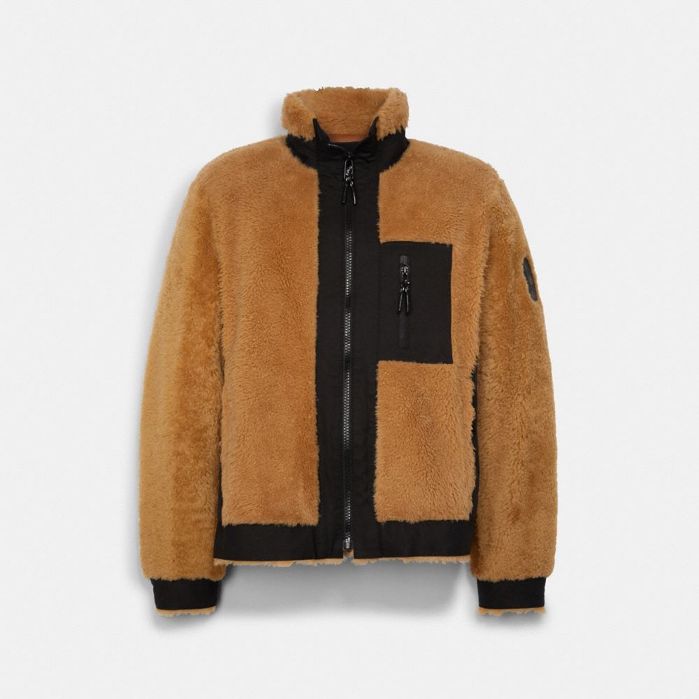 COACH®,SHEARLING JACKET,Camel,Front View