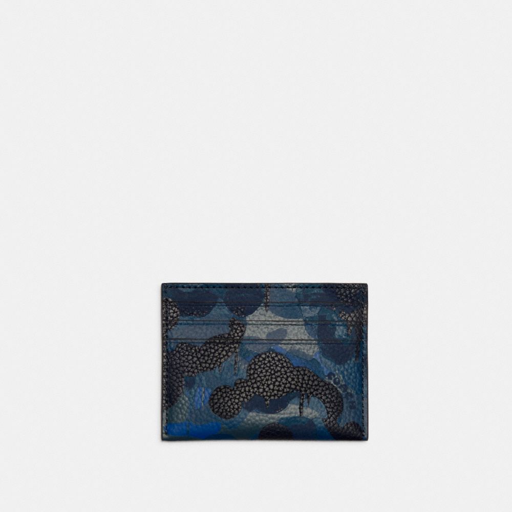 COACH®,CARD CASE WITH CAMO PRINT,Pebble Leather,Camo,Blue/Midnight Navy,Back View